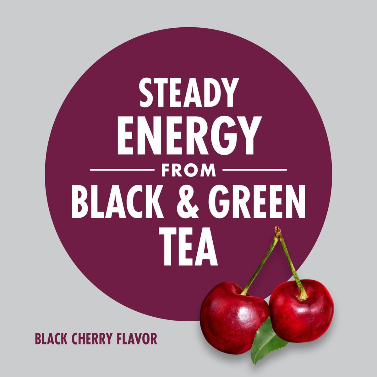 V8 Energy Black Cherry flavor steady energy badge with cherries