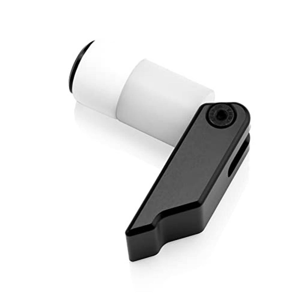 Front rack latch kit featuring black bracket and white cylinder with bolt hole