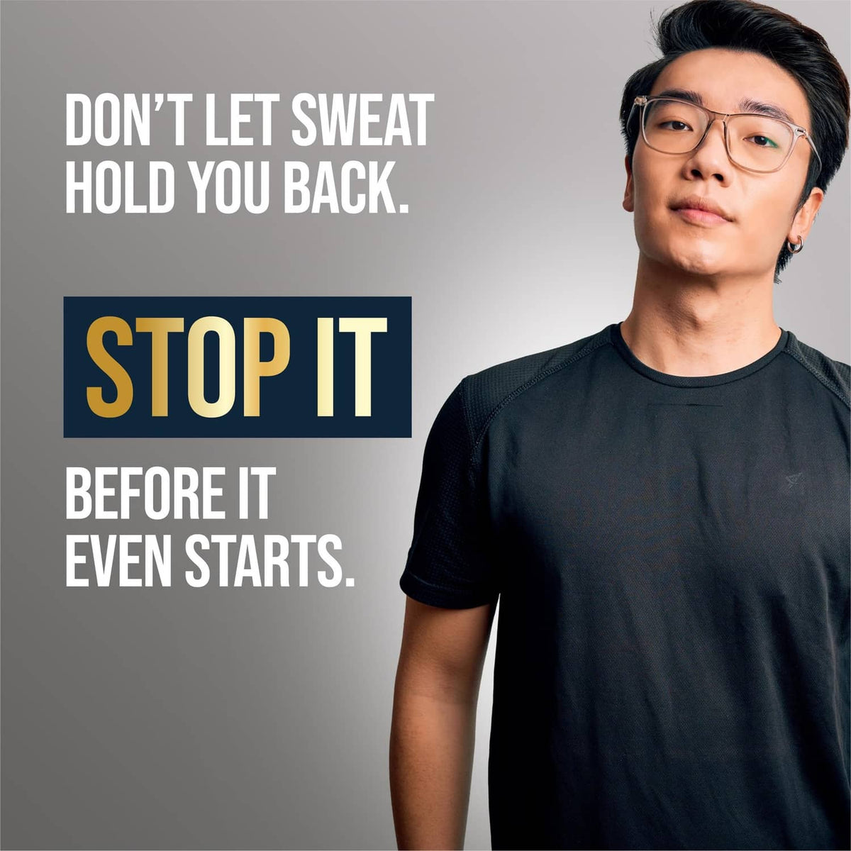 Certain Dri prescription antiperspirant promo with man wearing black shirt