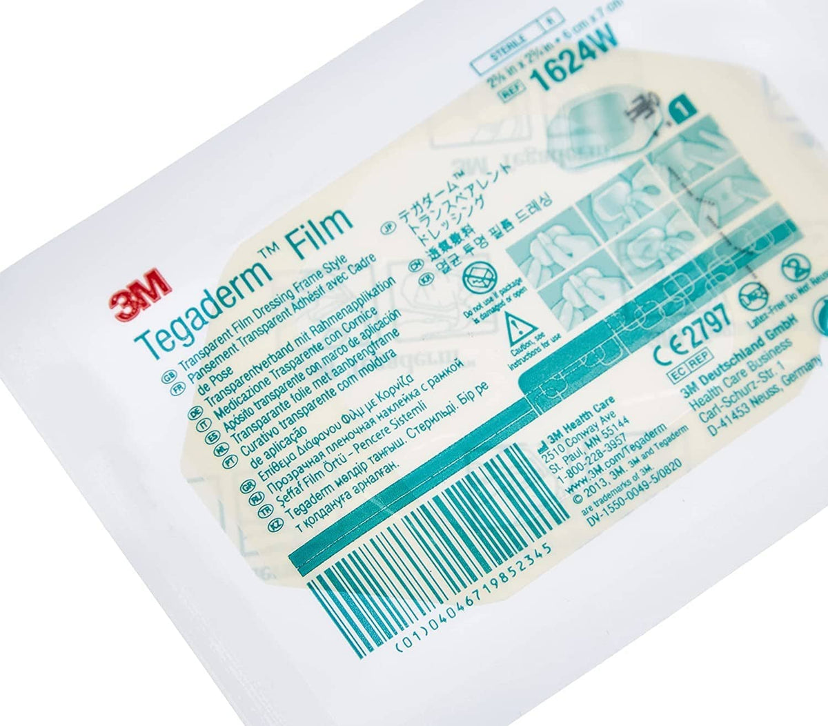 3M Tegaderm transparent film dressing backing with label text and barcode