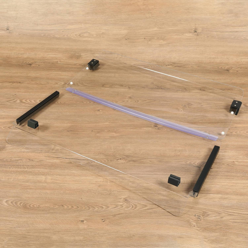 Clear folding golf cart windshield panel with frame struts and mounting brackets