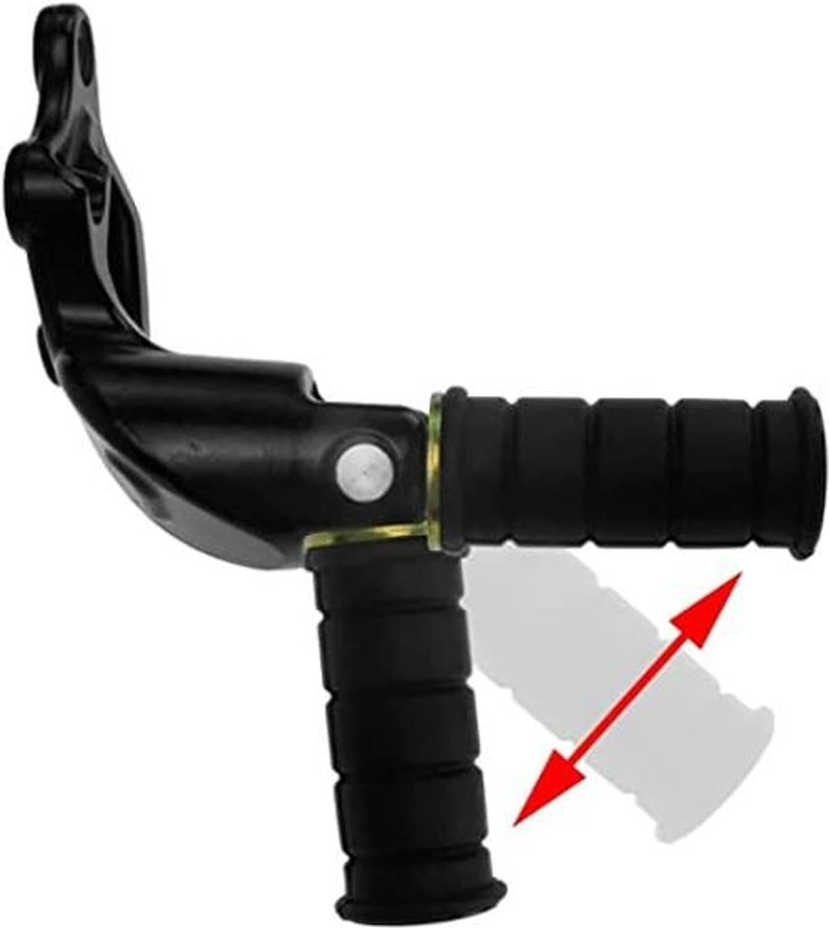 Close-up of matte black motorcycle rear foot peg with mounting bracket and rubber cover