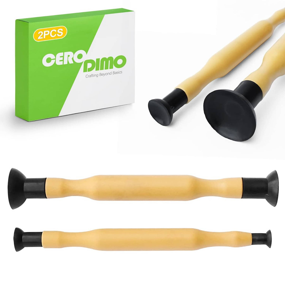 2-piece valve lapping tool kit with tan handles and black rubber end heads