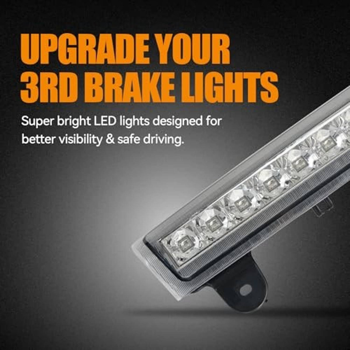 LED high-mount stop light with clear lens displaying multiple square LED emitters