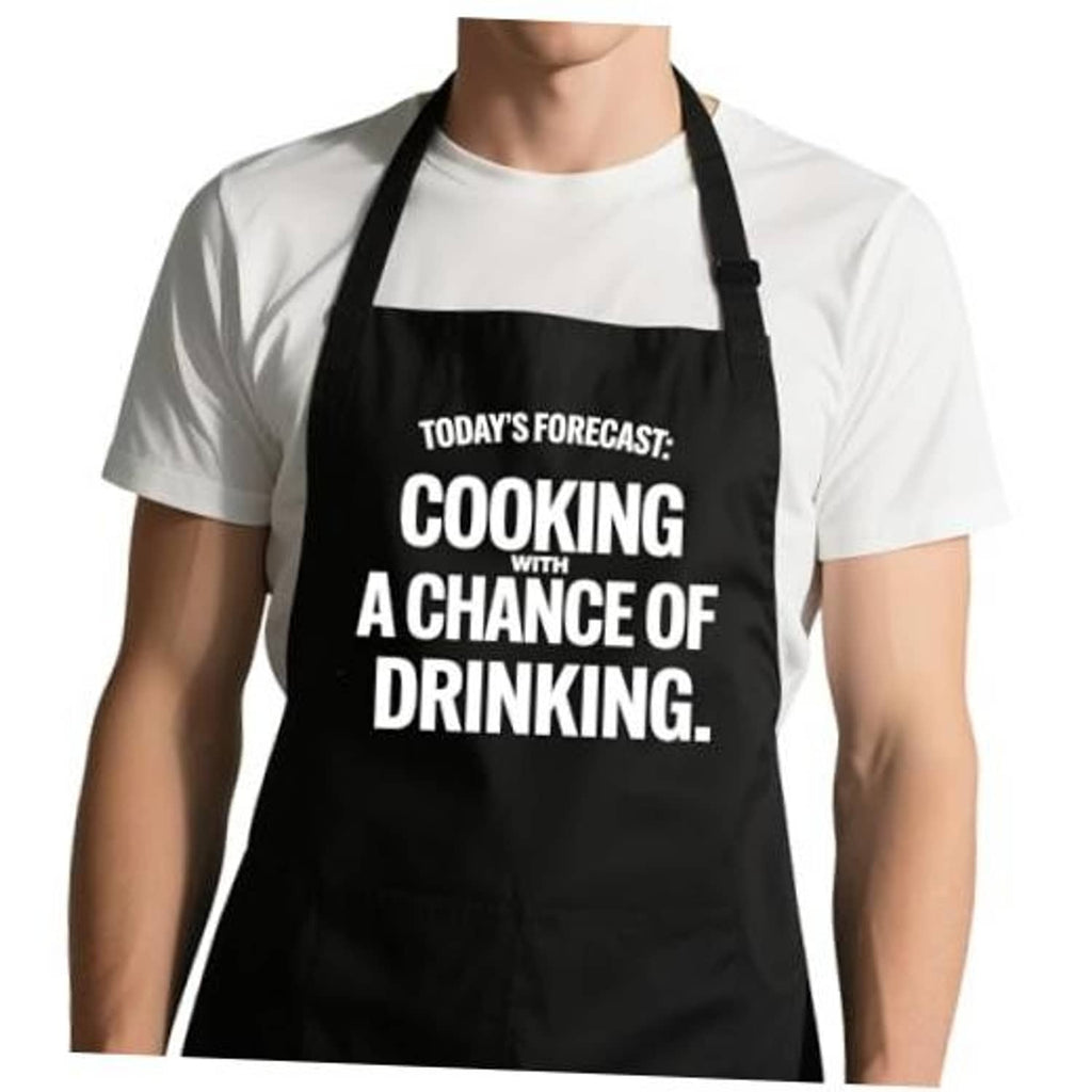 Men's black grill apron with bold “Cooking” slogan on the front and neck strap