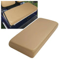 Tan seat bottom cushion assembly with rounded edges for club golf cart