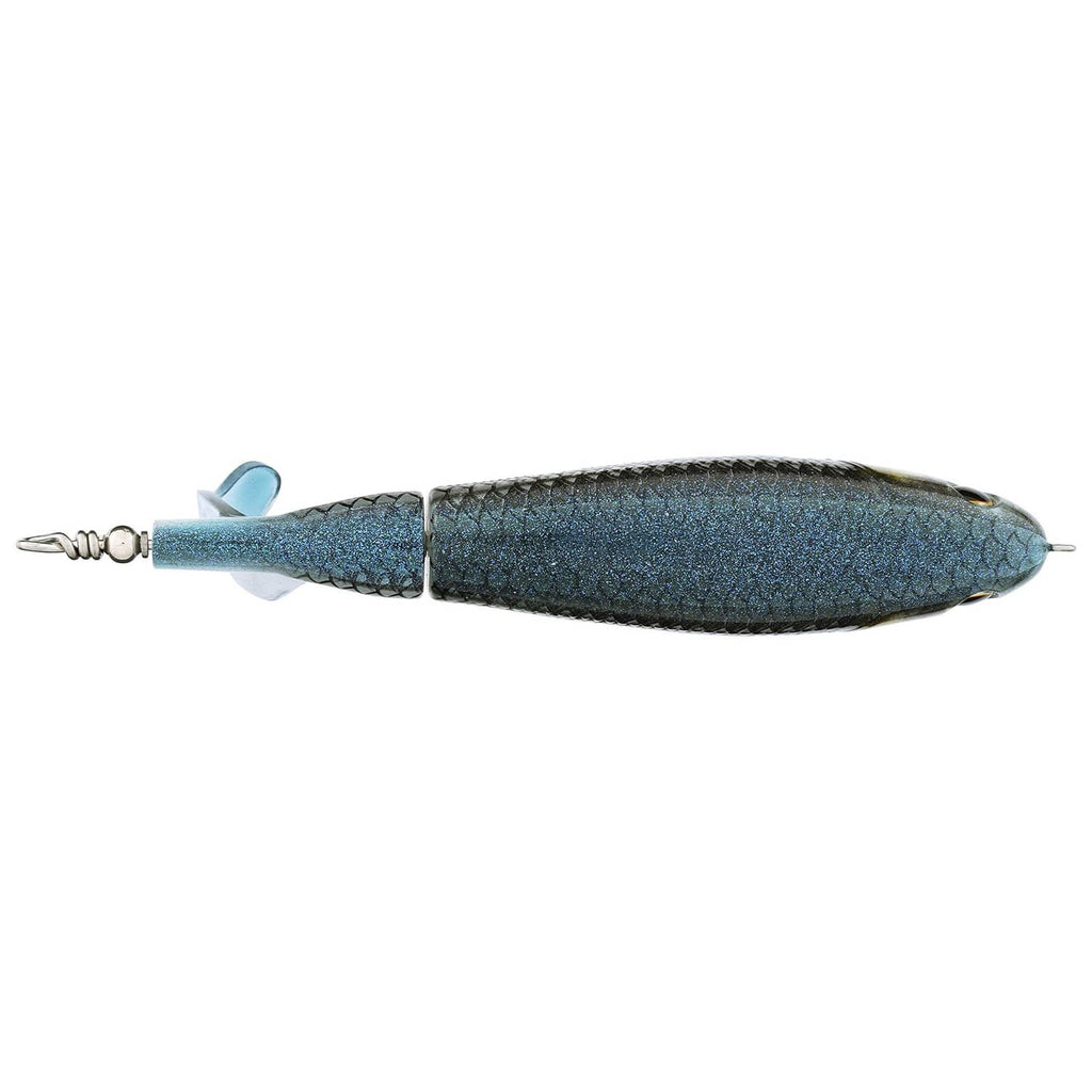 Berkley Choppo 120mm mullet topwater lure, dark blue textured body and hook hangers