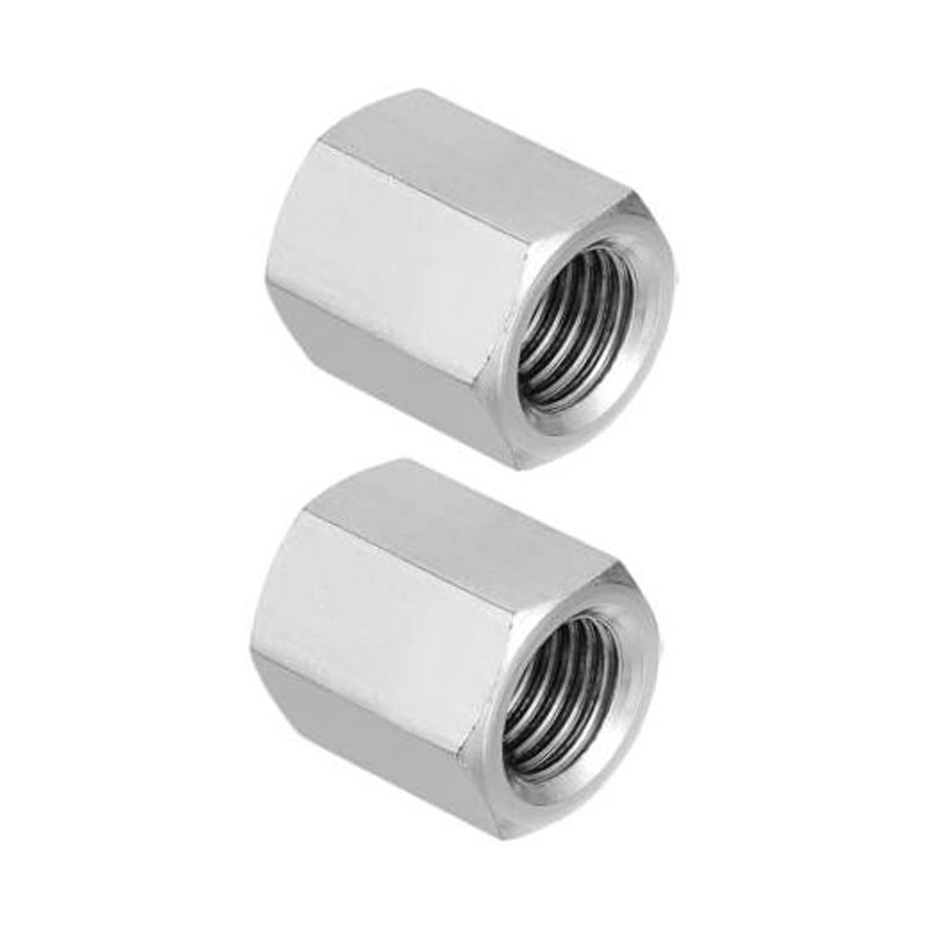 Chrome-silver hex coupling nuts, 304 stainless steel, two-piece close-up
