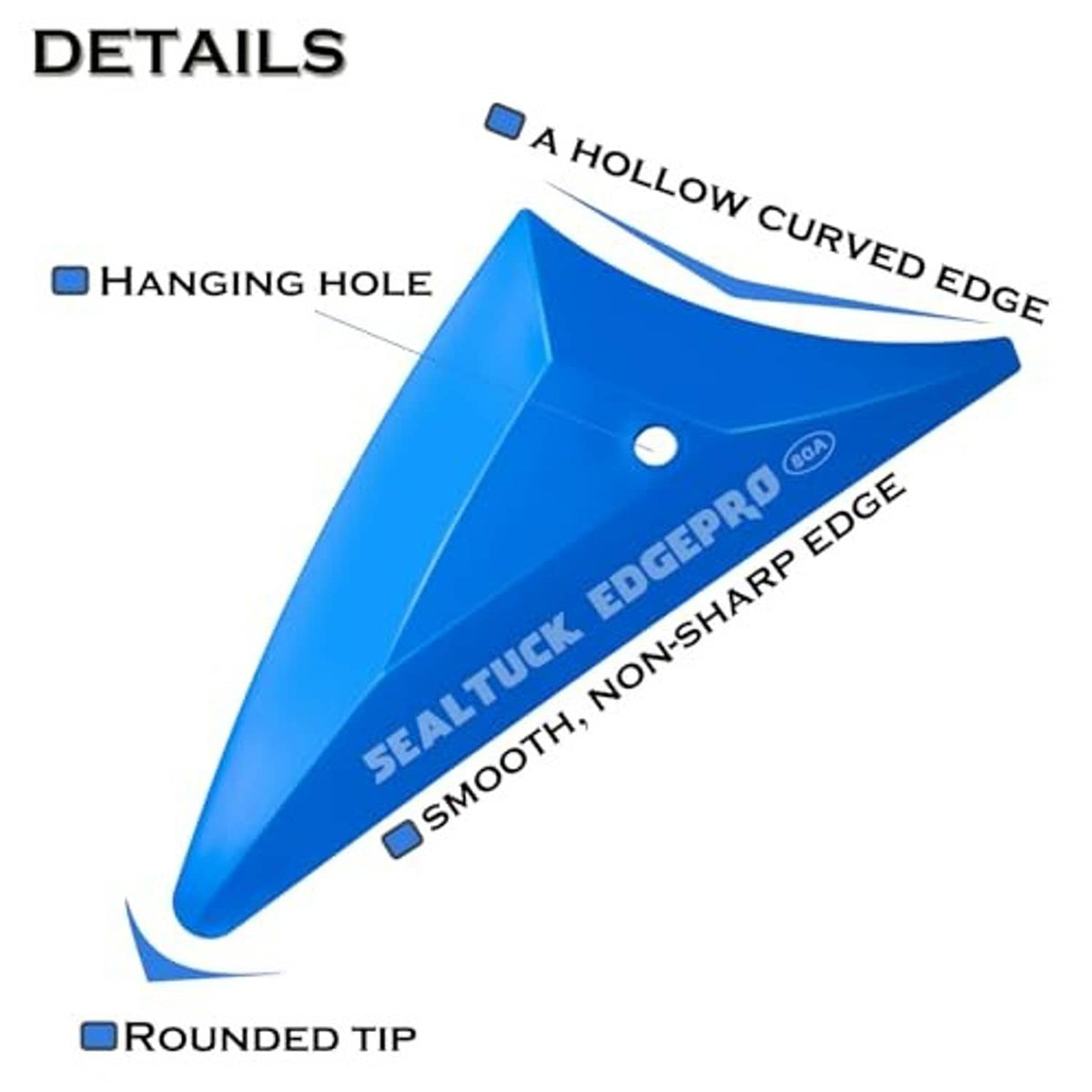 Triangle window tint squeegee with hanging hole, smooth non-sharp edge, rounded tip