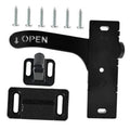 Black RV screen door latch handle replacement kit with screws and mounting base