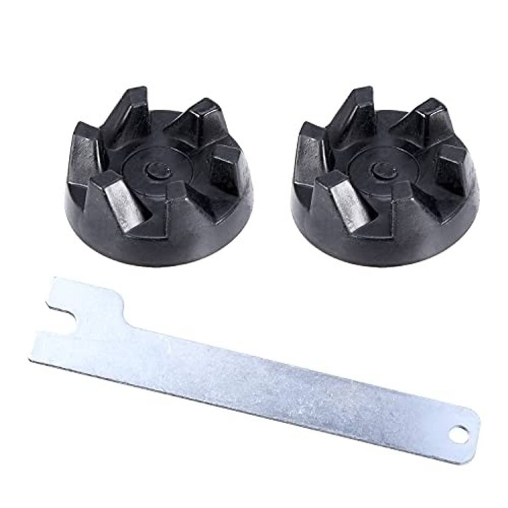 Drive coupling kit with two black coupling disks and silver spanner key