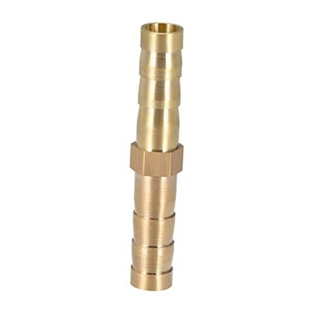Brass straight barb hose splicer fitting with two barbed sections in one piece