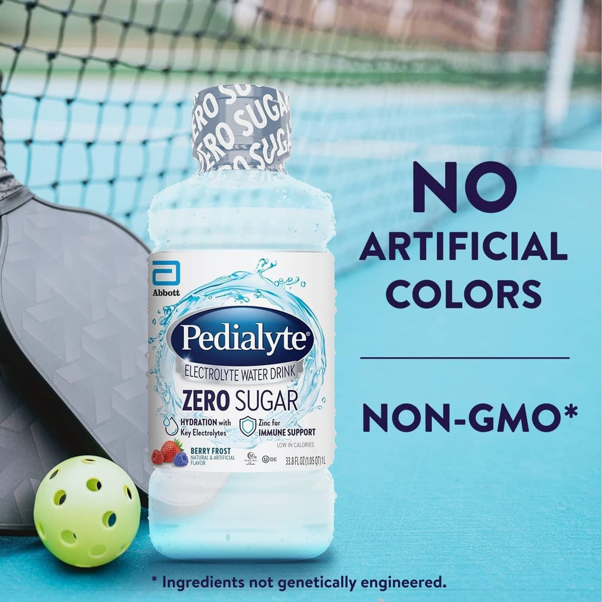 Pedialyte Zero Sugar electrolyte water bottle, no artificial colors, non-GMO