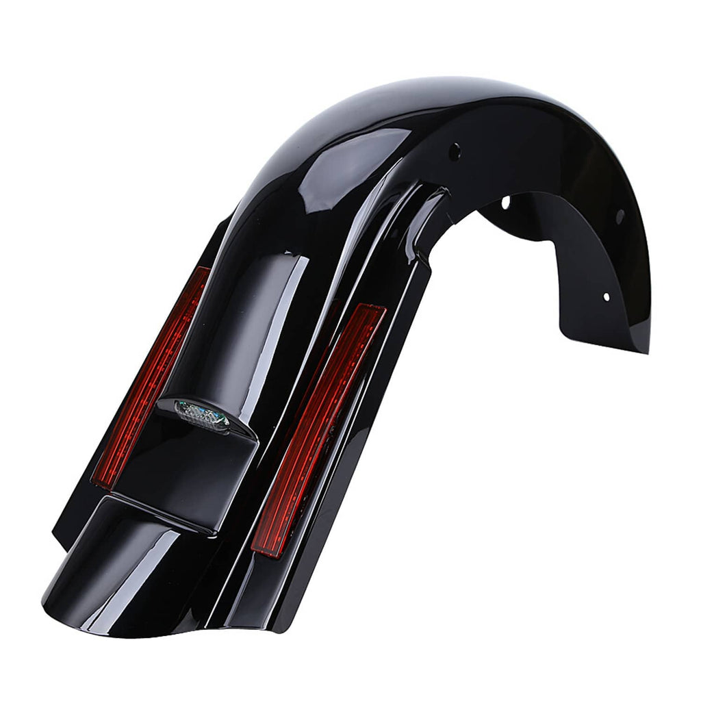Gloss black LED rear fender with red light strips and side chrome trim