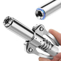 Metal grease gun coupler with 6-jaw locking tip and spring-loaded clamp