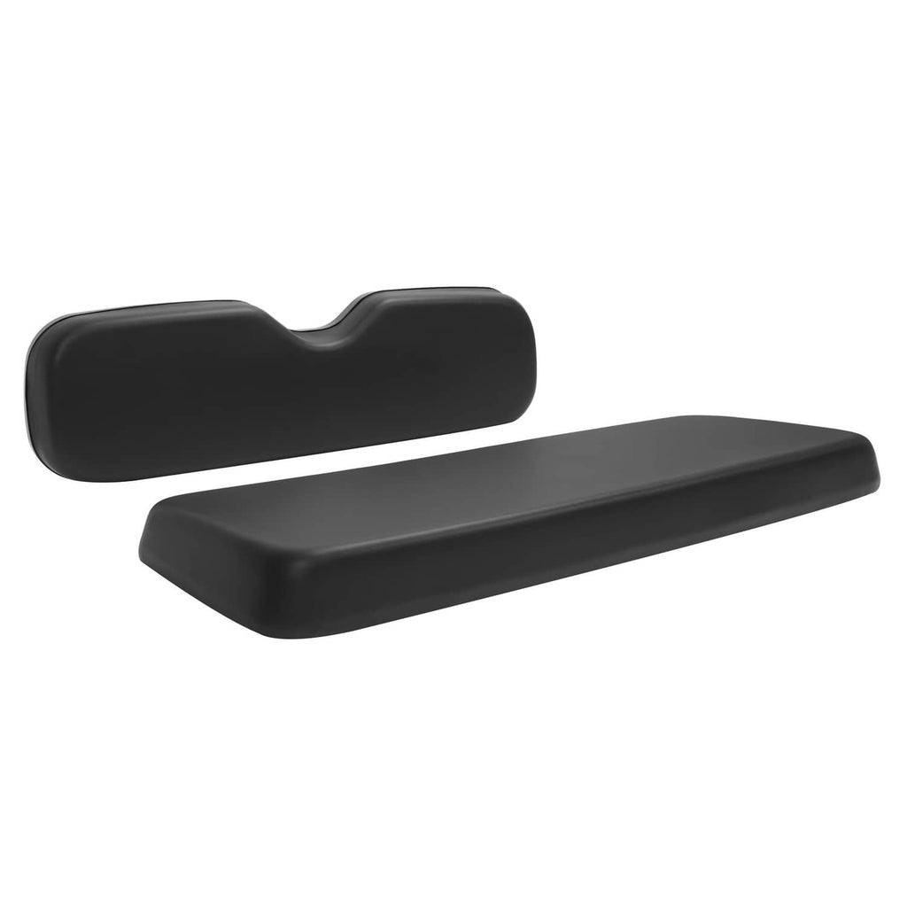 Black rear seat bottom and backrest cushion set, angled view