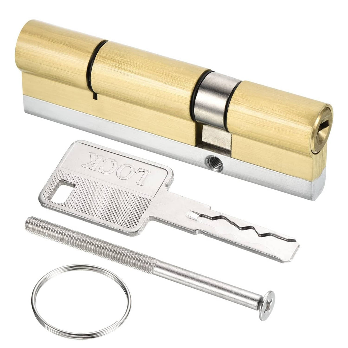 PATIKIL brass cylinder lock with silver faceplate, keys, and mounting hardware