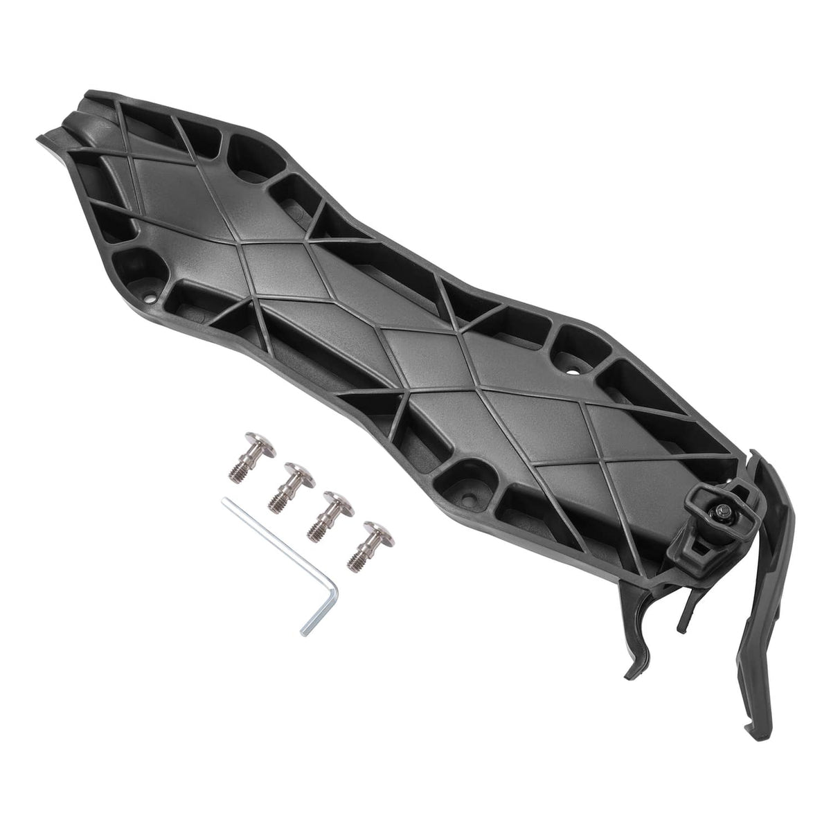 Black fuel caddy base kit with hardware: screws and hex key, molded grid