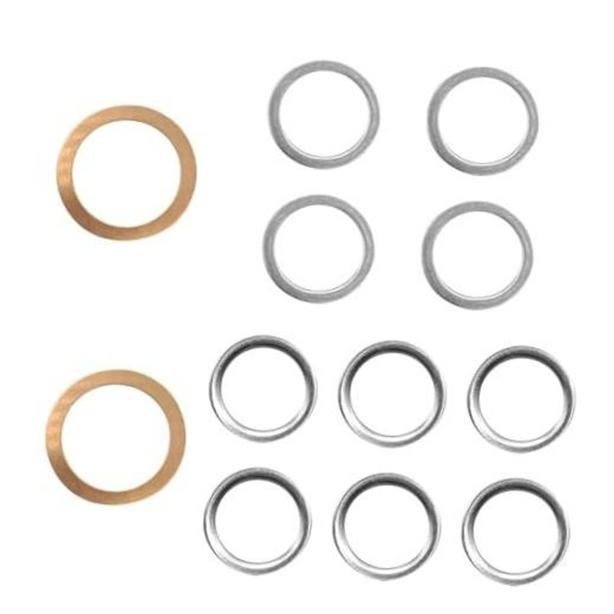 12-piece crush drain plug gasket kit, copper and silver sealing rings, assorted styles