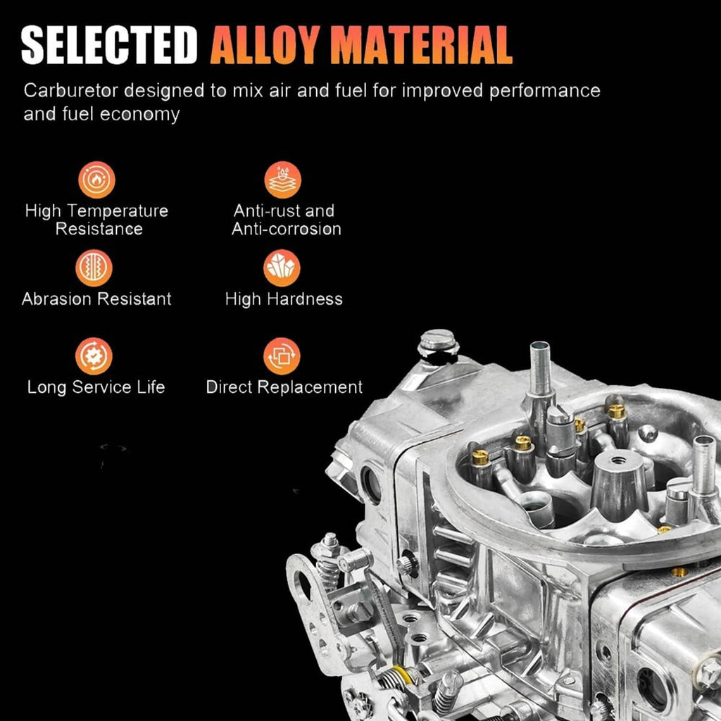 4-barrel mechanical carburetor with selected alloy body and mounted components