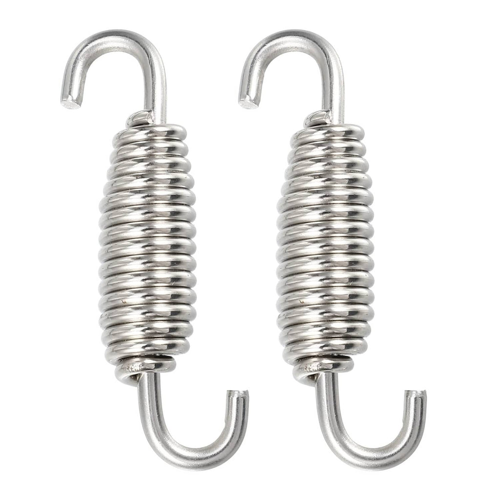 Pair of motorcycle exhaust springs with coiled metal bodies and U-shaped hooks
