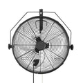 18-inch wall fan with black wire grille, central motor hub, and wall-mount bracket