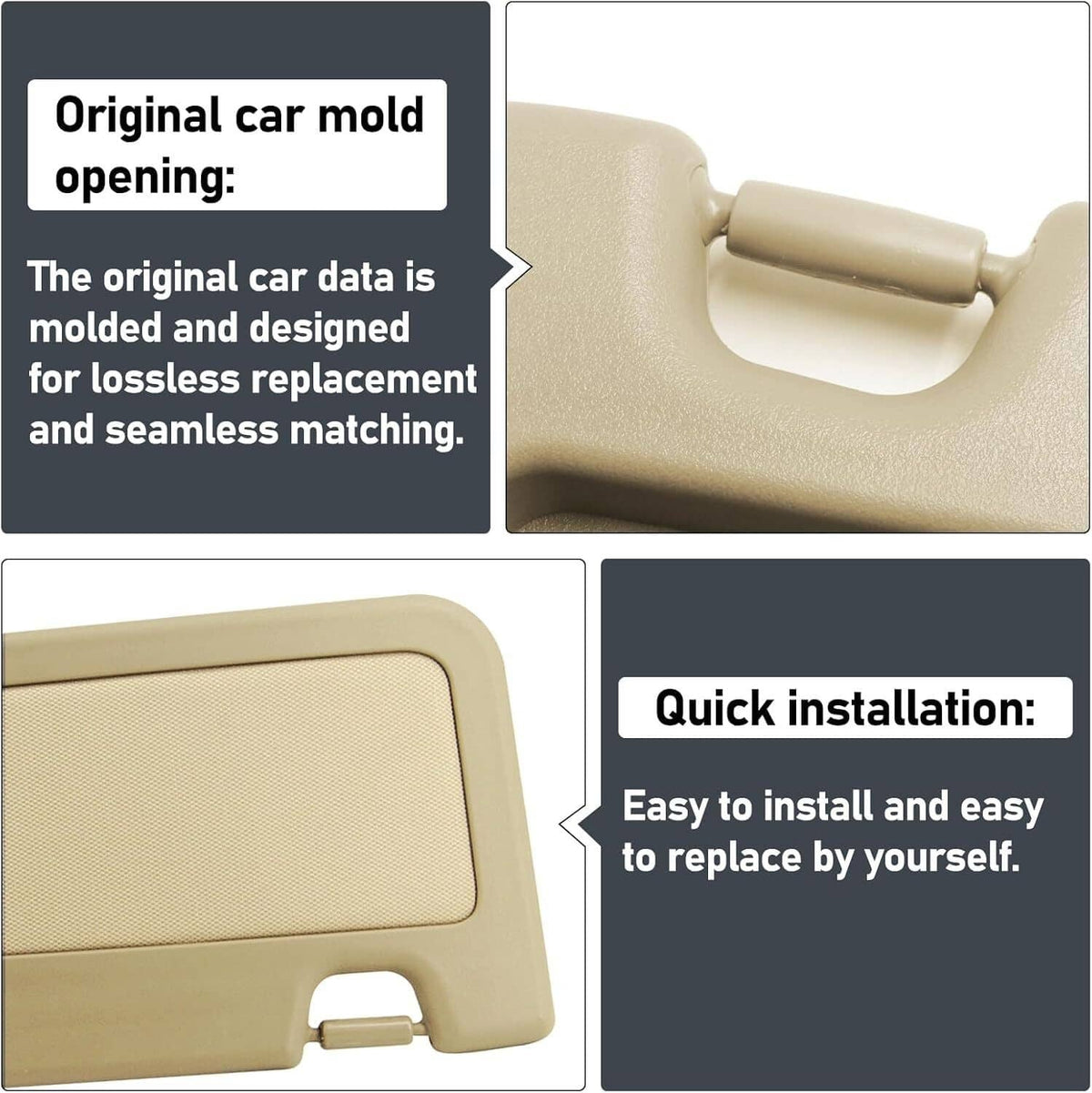 Beige sun visor panel with mesh/grille insert and quick replacement fit.