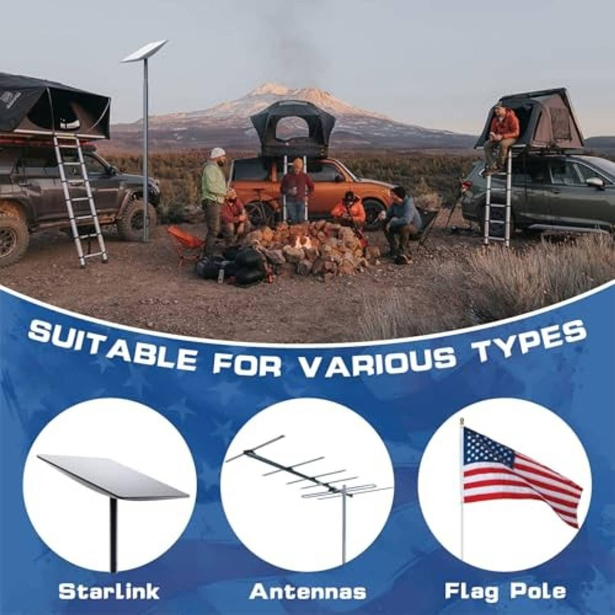 Flag pole mount holder with square base shown for flag pole use