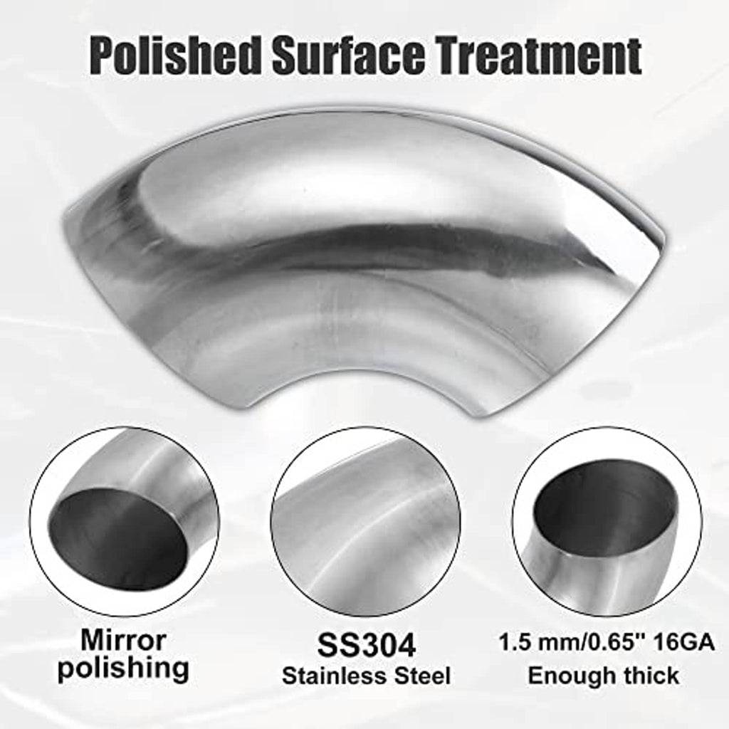 Mirror-polished stainless steel 90-degree mandrel bend elbow with dark inner opening