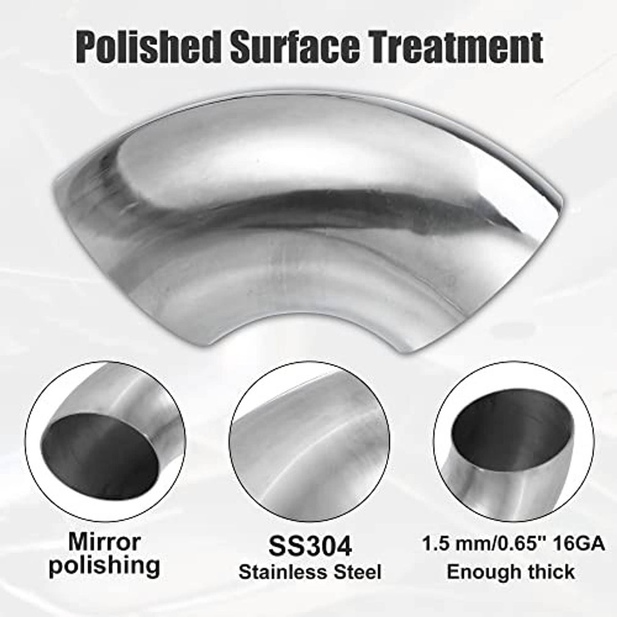 Mirror-polished stainless steel 90-degree mandrel bend elbow with dark inner opening