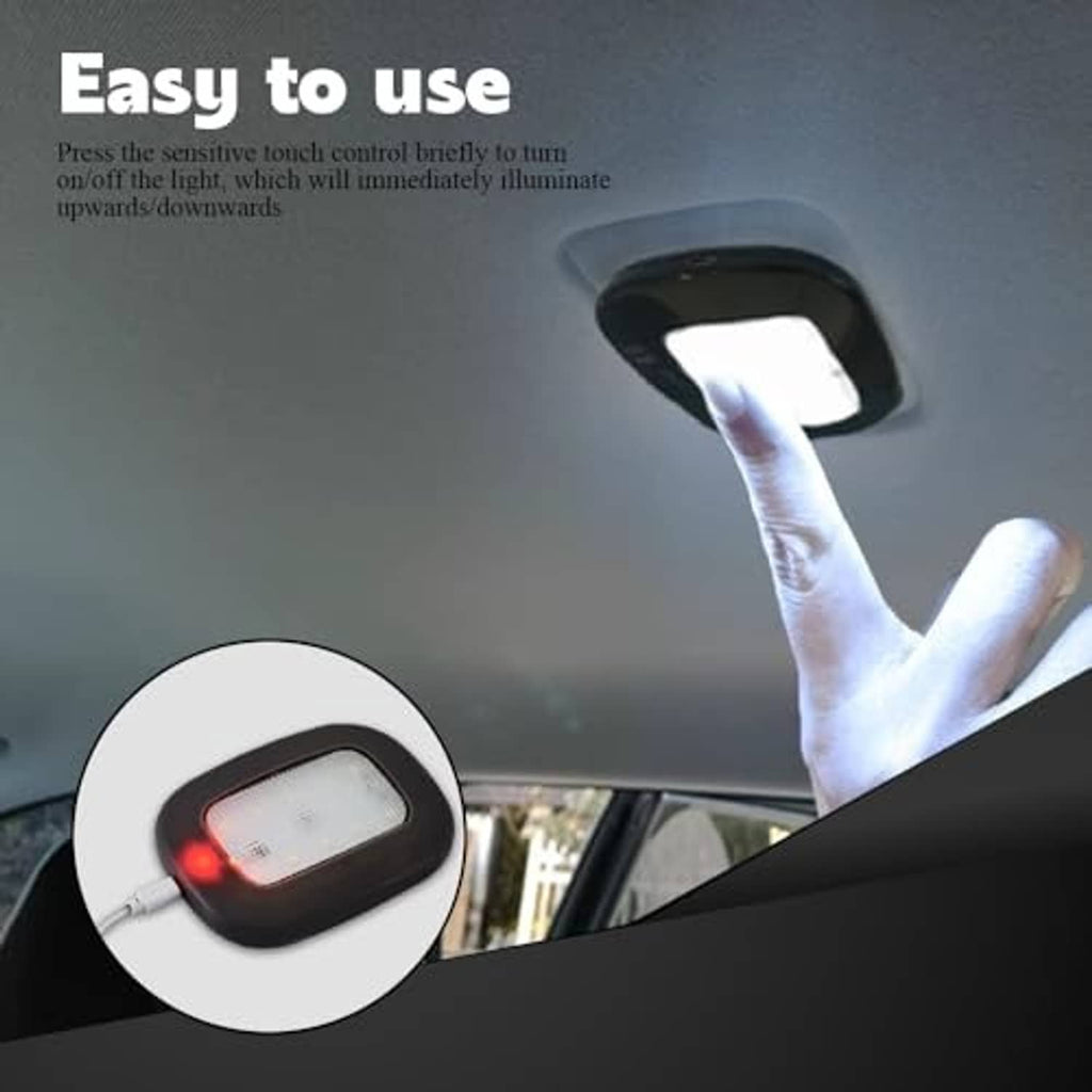 Car ceiling dome LED light with touch control, illuminated white rectangular LED panel