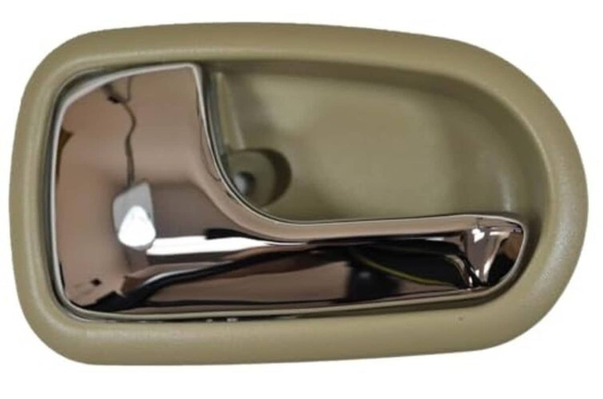 Beige interior door handle with chrome lever in rounded rectangular bezel
