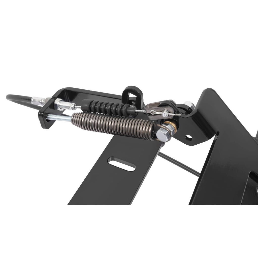 Black mower chute blocker with spring assembly, U-bracket and chute plate
