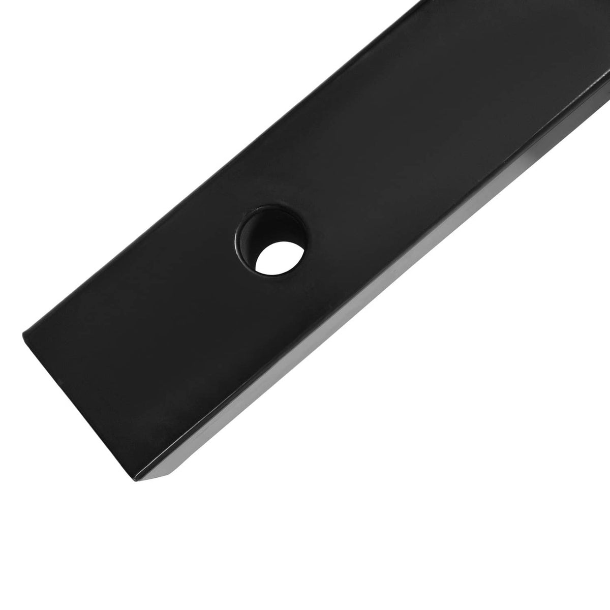 Black steel hitch hook bar with a single round hole for mounting