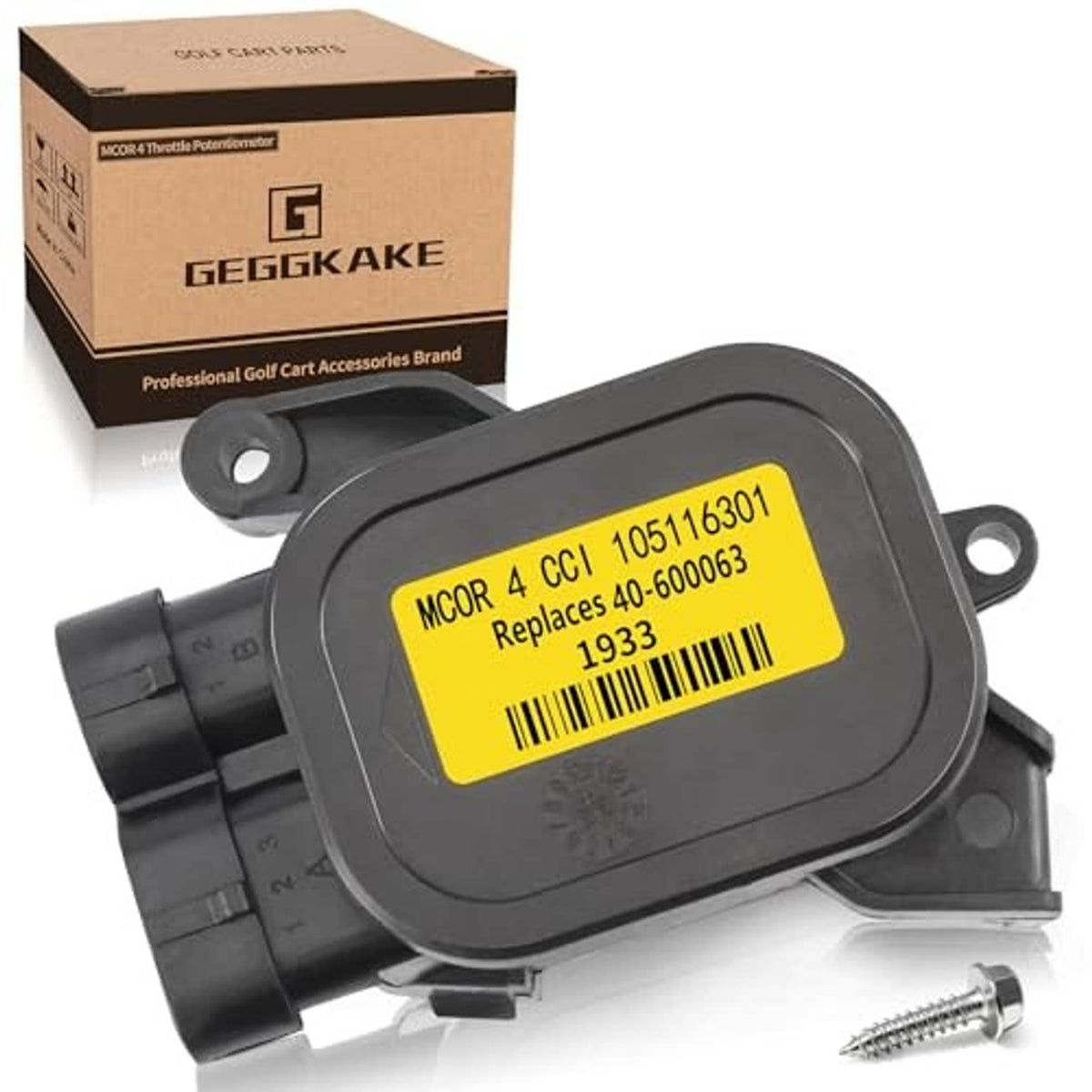 Black throttle potentiometer with yellow label, bracket, and mounting screw
