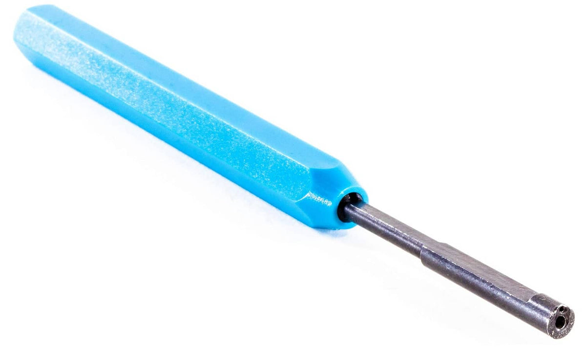 Wire wrap tool for 22-24 AWG: blue head with metal tip and side hole