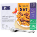 Beef stroganoff with noodles ready-meal box with 6-piece set packaging