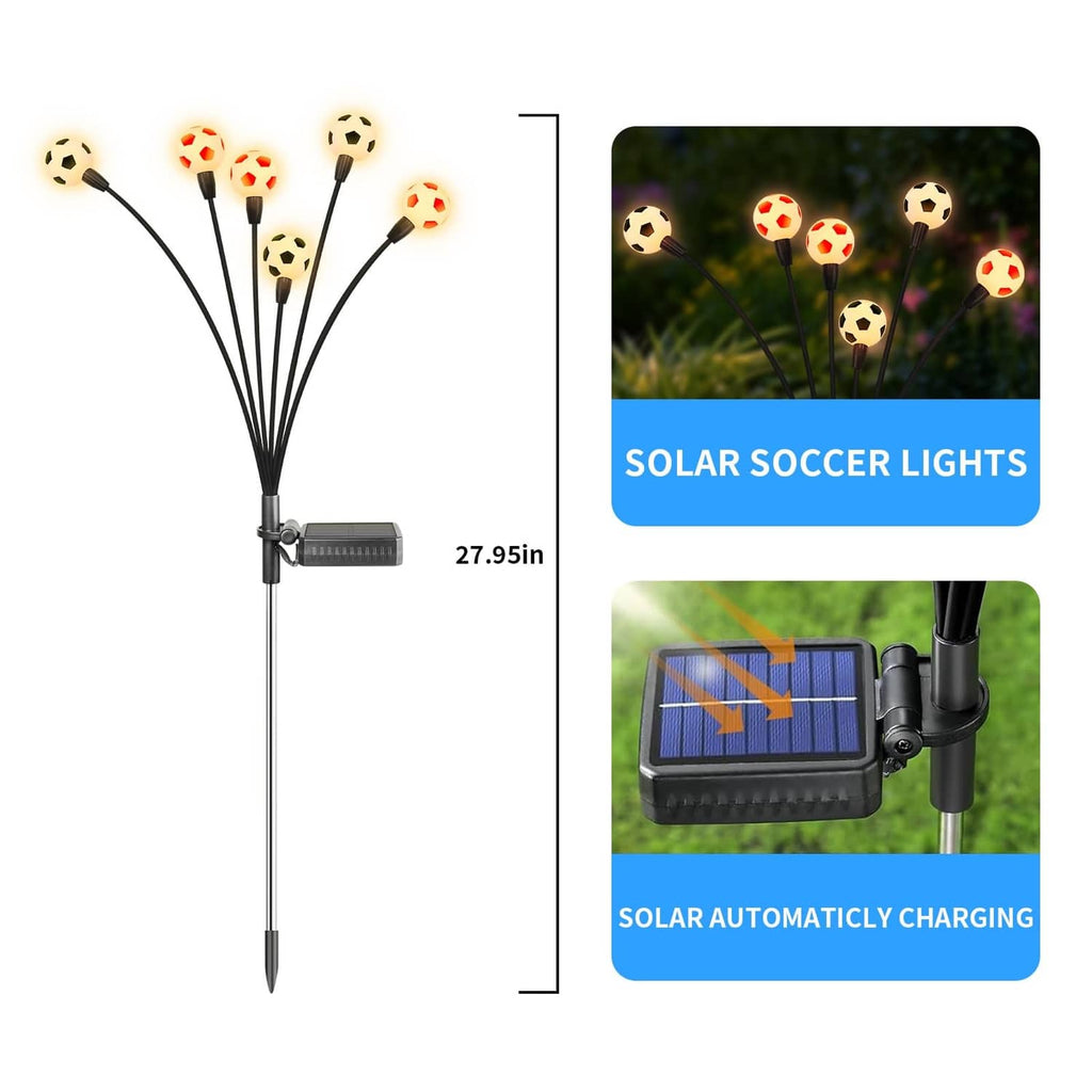 Solar soccer lights pack with black stake bundle and soccer-ball shaped bulbs