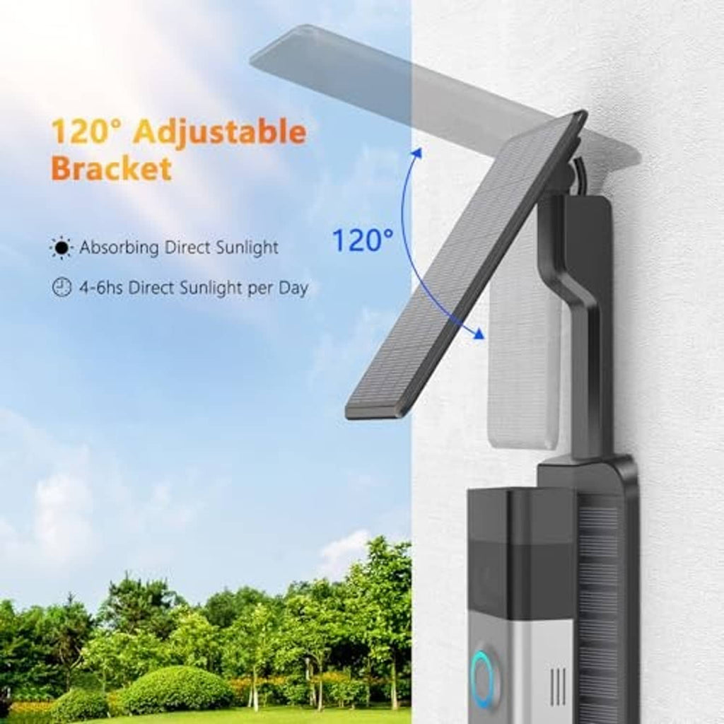 Solar doorbell charger with tilting solar panel bracket and blue ring indicator