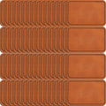 Set of tan leatherette hat patches, blank rectangles with stitched border, stacked