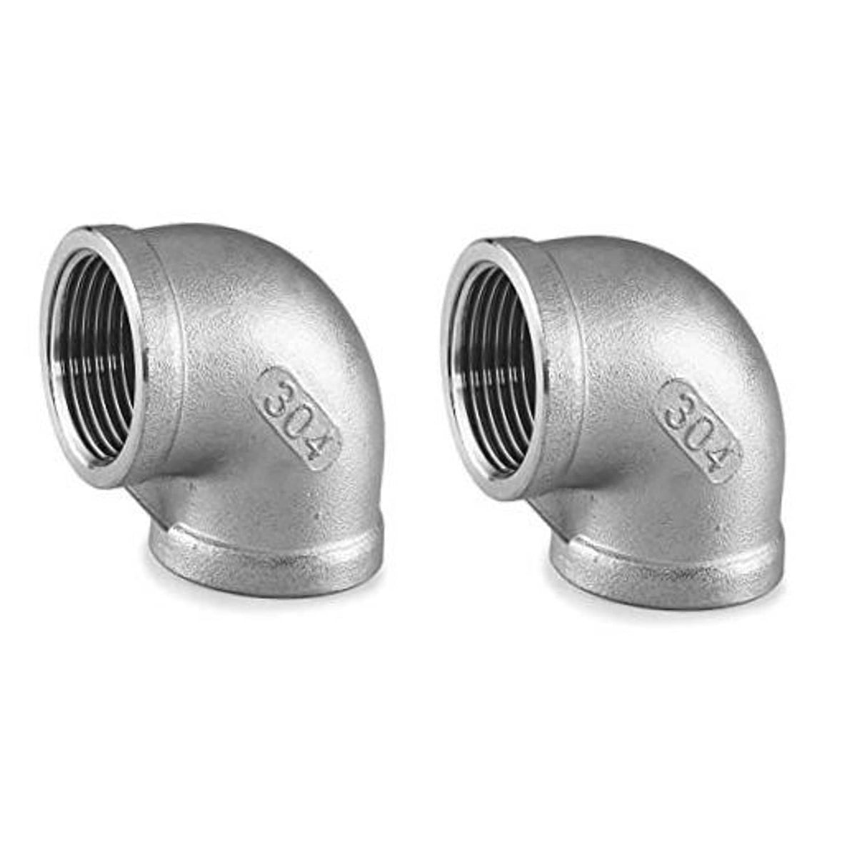 Stainless steel 304 90-degree elbow fitting, female threaded ends, 1 in, silver