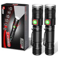 Black LED flashlight, two-pack, with glowing green button on the head