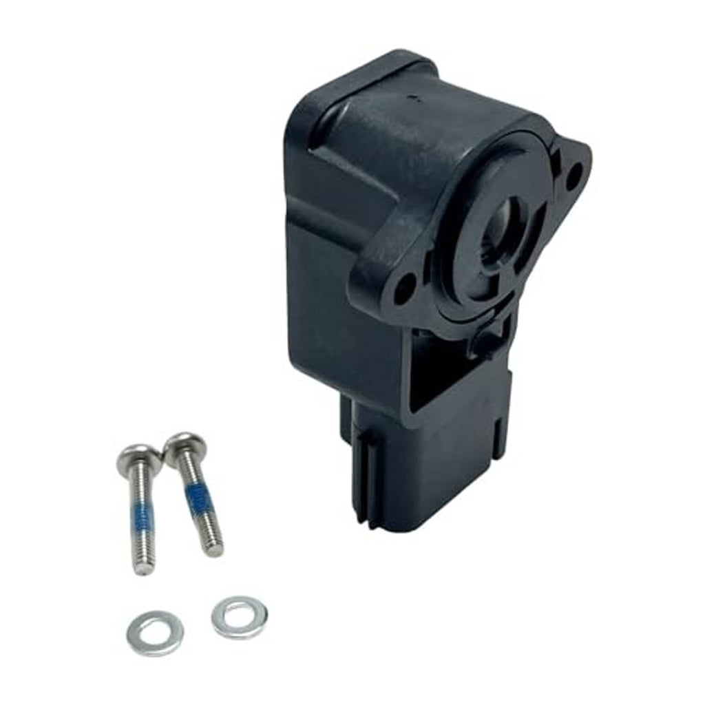 Throttle position sensor side profile with black housing and screw mounting hardware