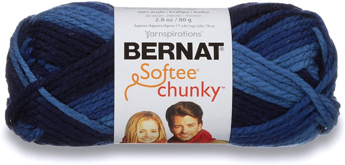 Bernat Softee Chunky yarn skein in denim ombre, super bulky