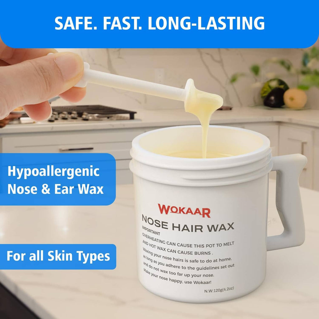 Hypoallergenic nose hair wax in white tub with pouring wax