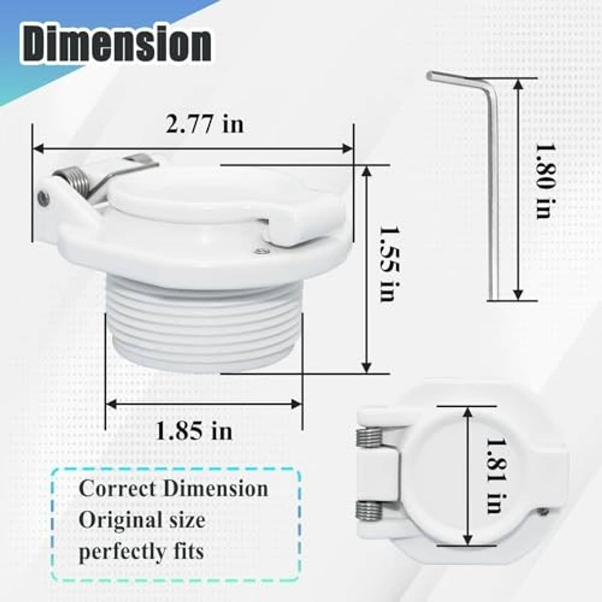 White vacuum lock cap with spring coil base and side threaded connection