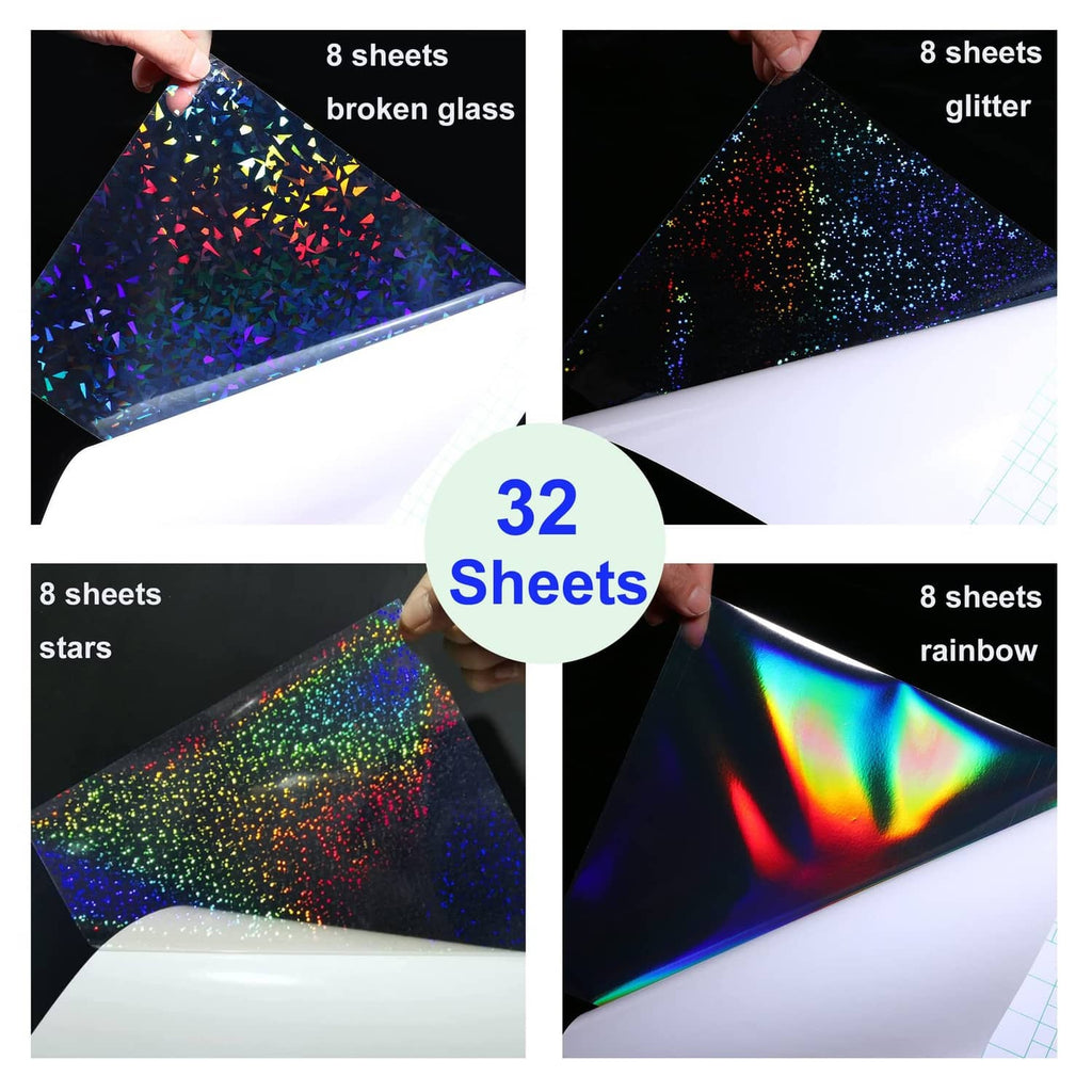 Iridescent holographic vinyl sticker sheets with rainbow shine finish