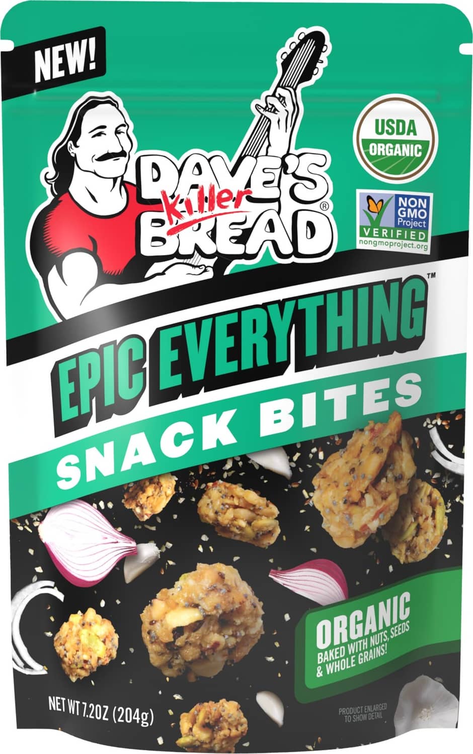 Dave's Killer Bread Epic Everything Snack Bites bag with whole grain snack bites