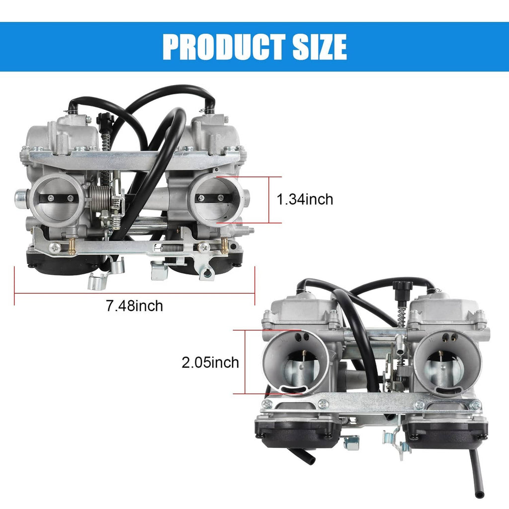 Carburetor assembly side view with black intake hoses and twin throttle bodies