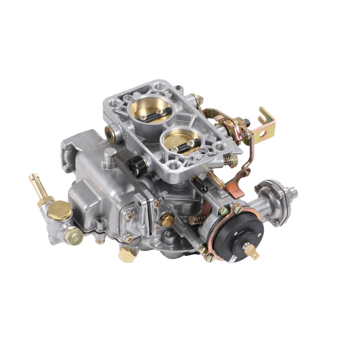 2-barrel carburetor with dual air inlet bores and ignition/float hardware